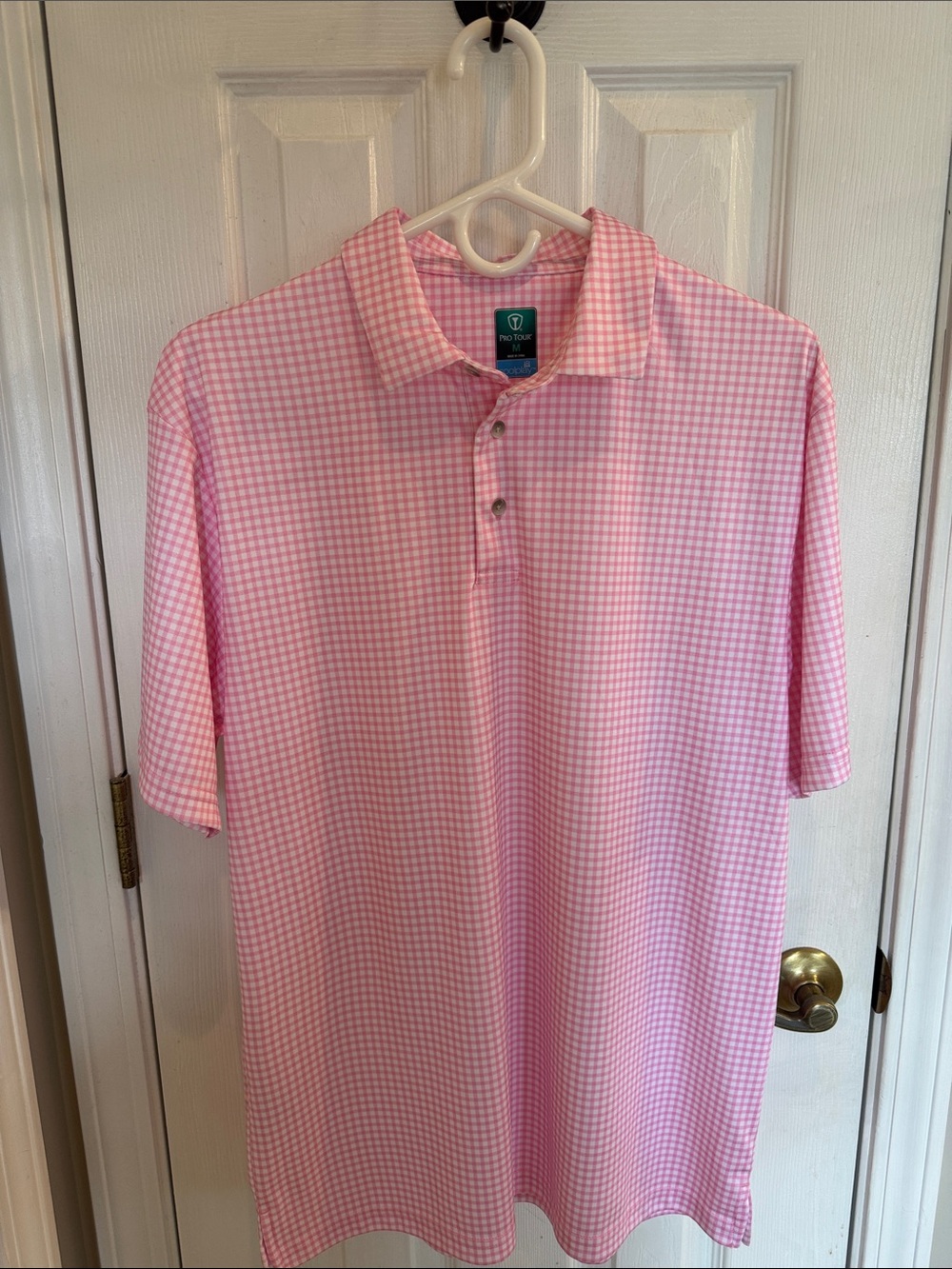 Pro Tour Men’s Pink Gingham Polo Shirt